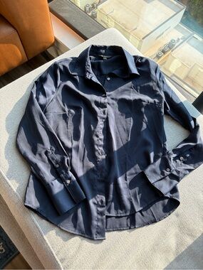 Banana Republic Silk Navy Button Up